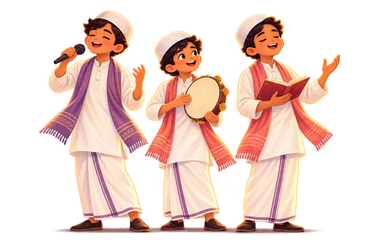 Three students singing at Musabaqa